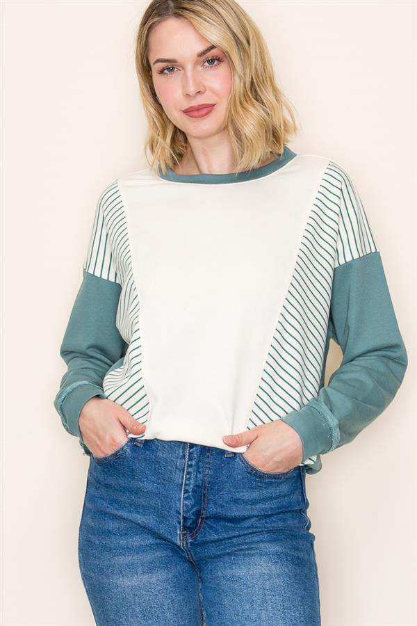 Stripe Detail Color Blocked Sweatshirt