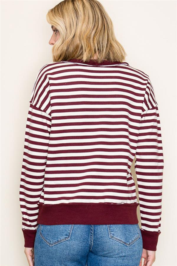 Henley Snap Button Striped Top