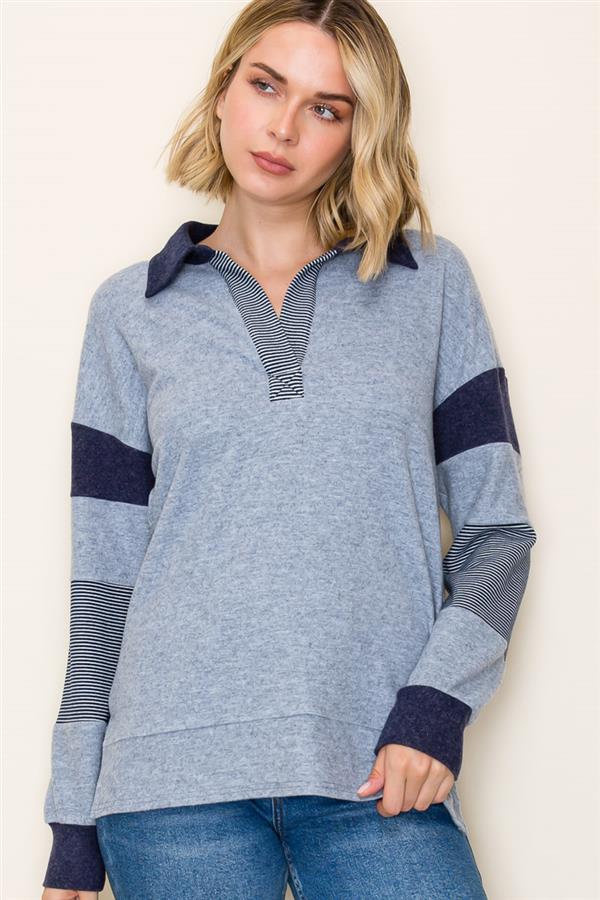 Henley Striped Contrast Top