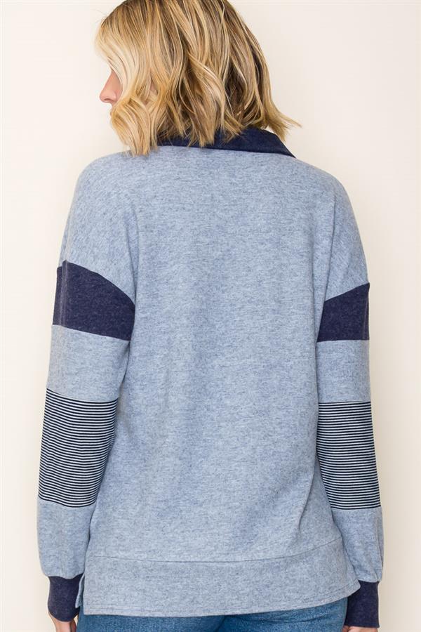 Henley Striped Contrast Top