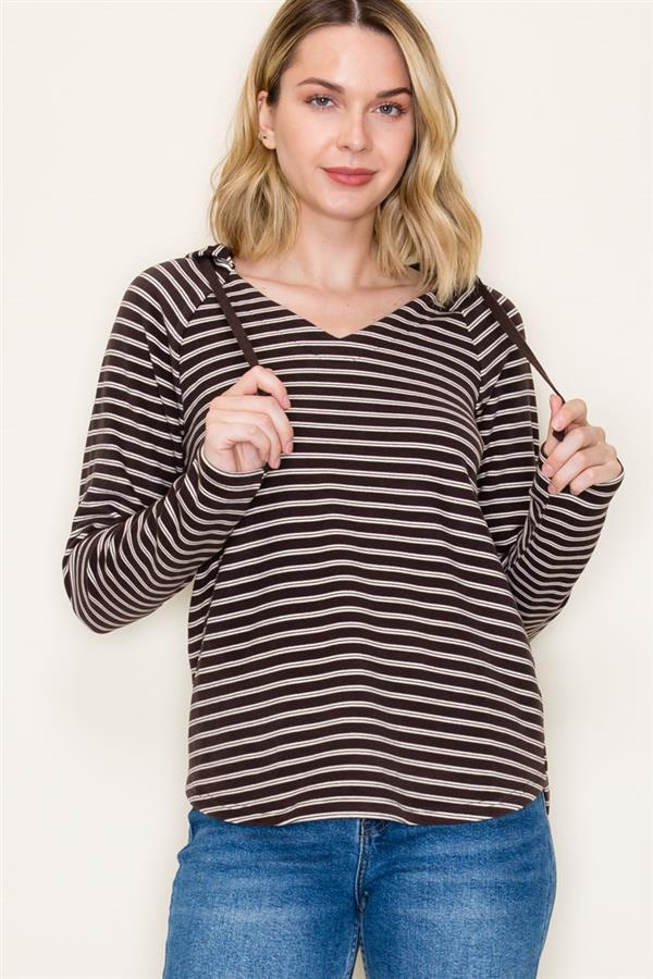V-Neck Striped Hoodie Top