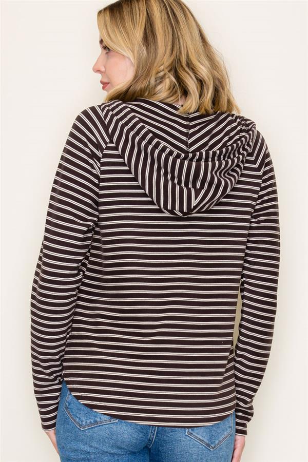 V-Neck Striped Hoodie Top
