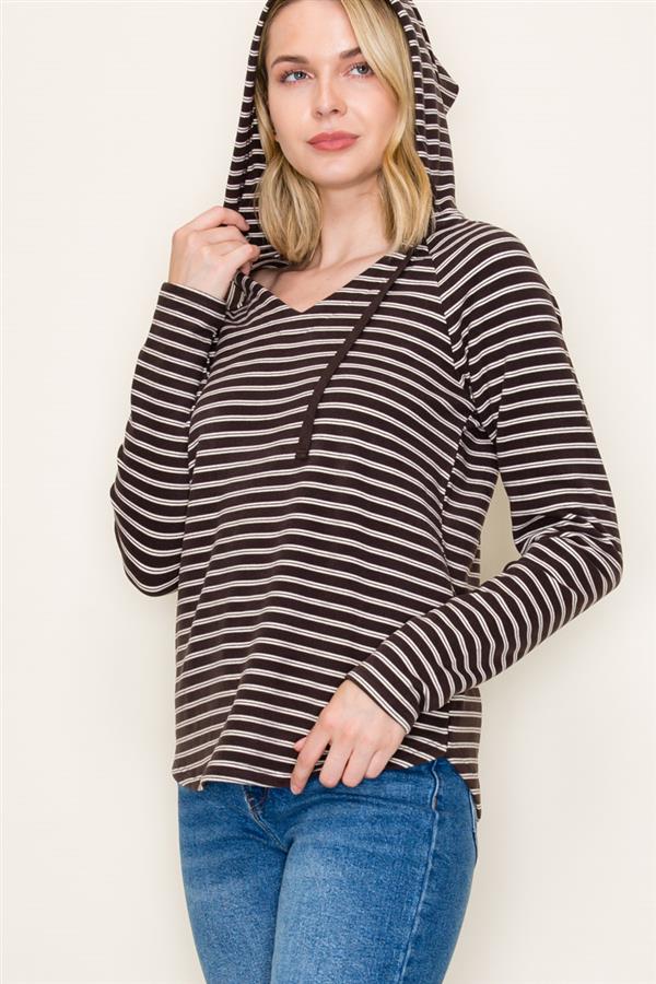 V-Neck Striped Hoodie Top
