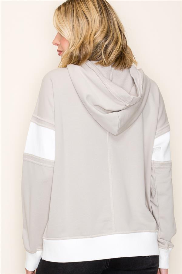 Contrast Rib Blocked Hoodie Top