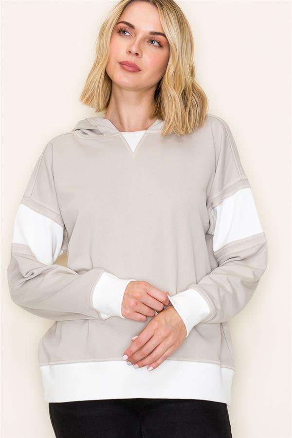 Contrast Rib Blocked Hoodie Top