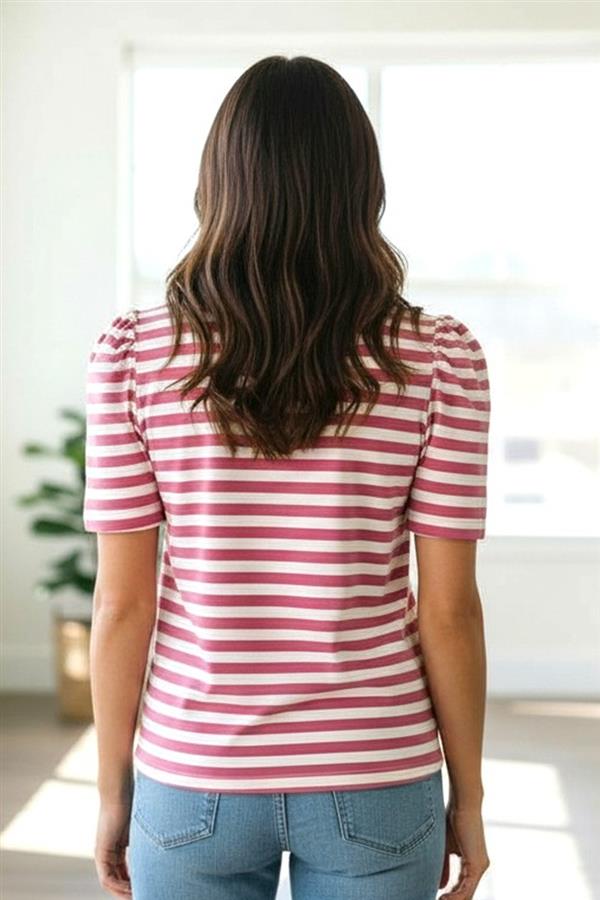 Gathered Shoulder Striped Top
