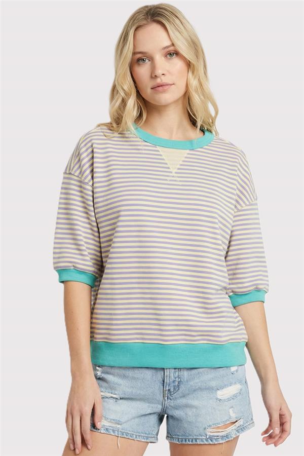 Contrast Band Striped Top