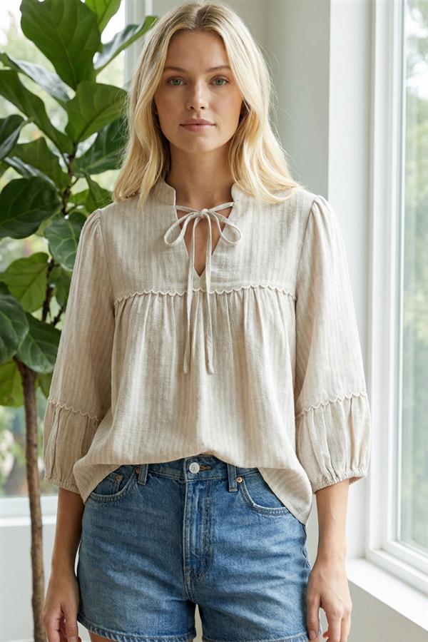 Pinstriped Linen Top