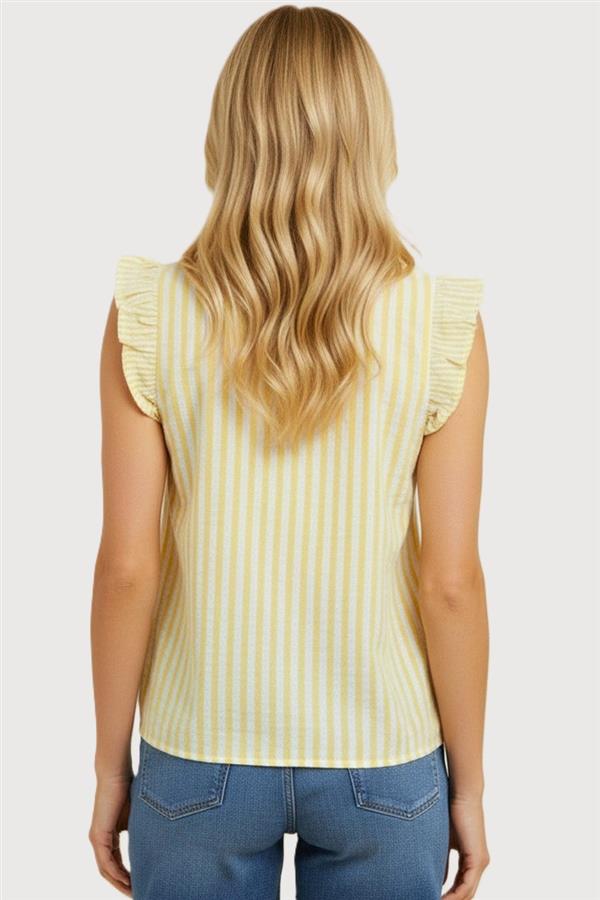 Frilly Button Seersucker Striped Top
