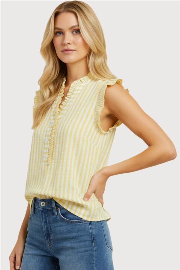 Frilly Button Seersucker Striped Top