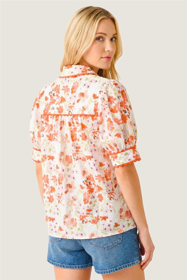 Pico Trim Detailed Floral Print Shirt
