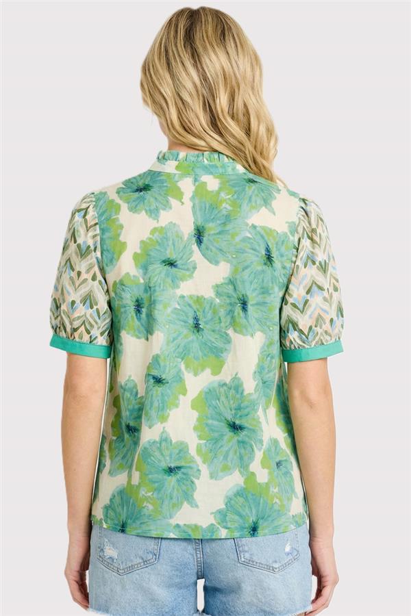 Ruffle Short Sleeve Floral Print Top