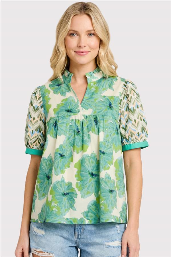 Ruffle Short Sleeve Floral Print Top