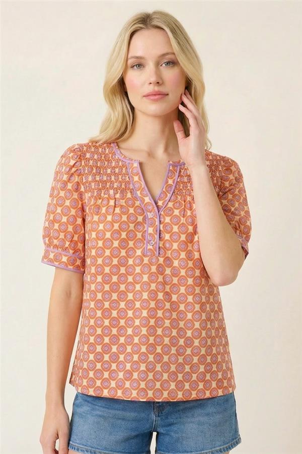 Half Sleeve Geo Printed Top