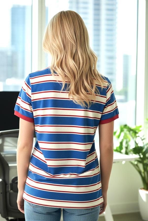 Color Trimmed Cotton Striped Top