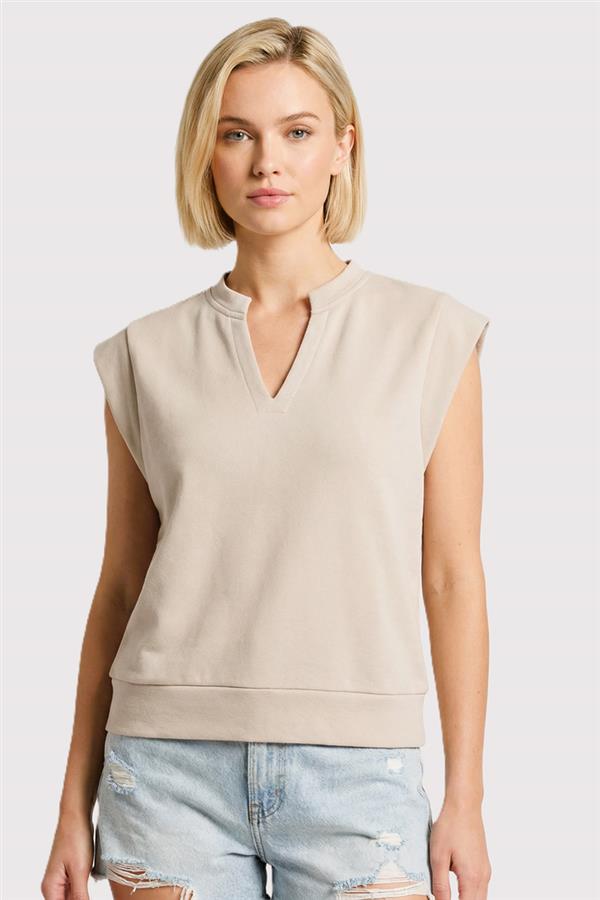 Split Neck Cap Sleeve Sweatshirt