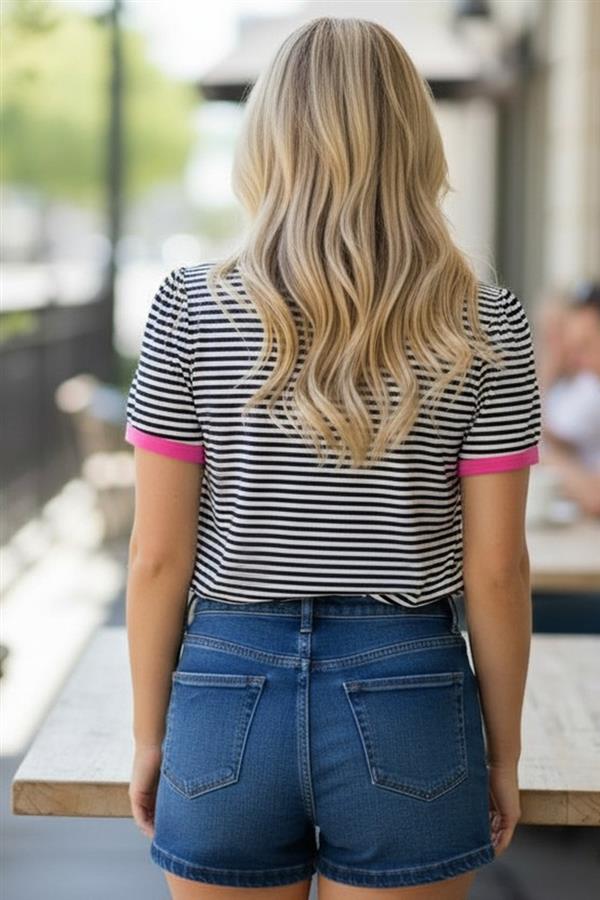 Color Trimmed Striped Top