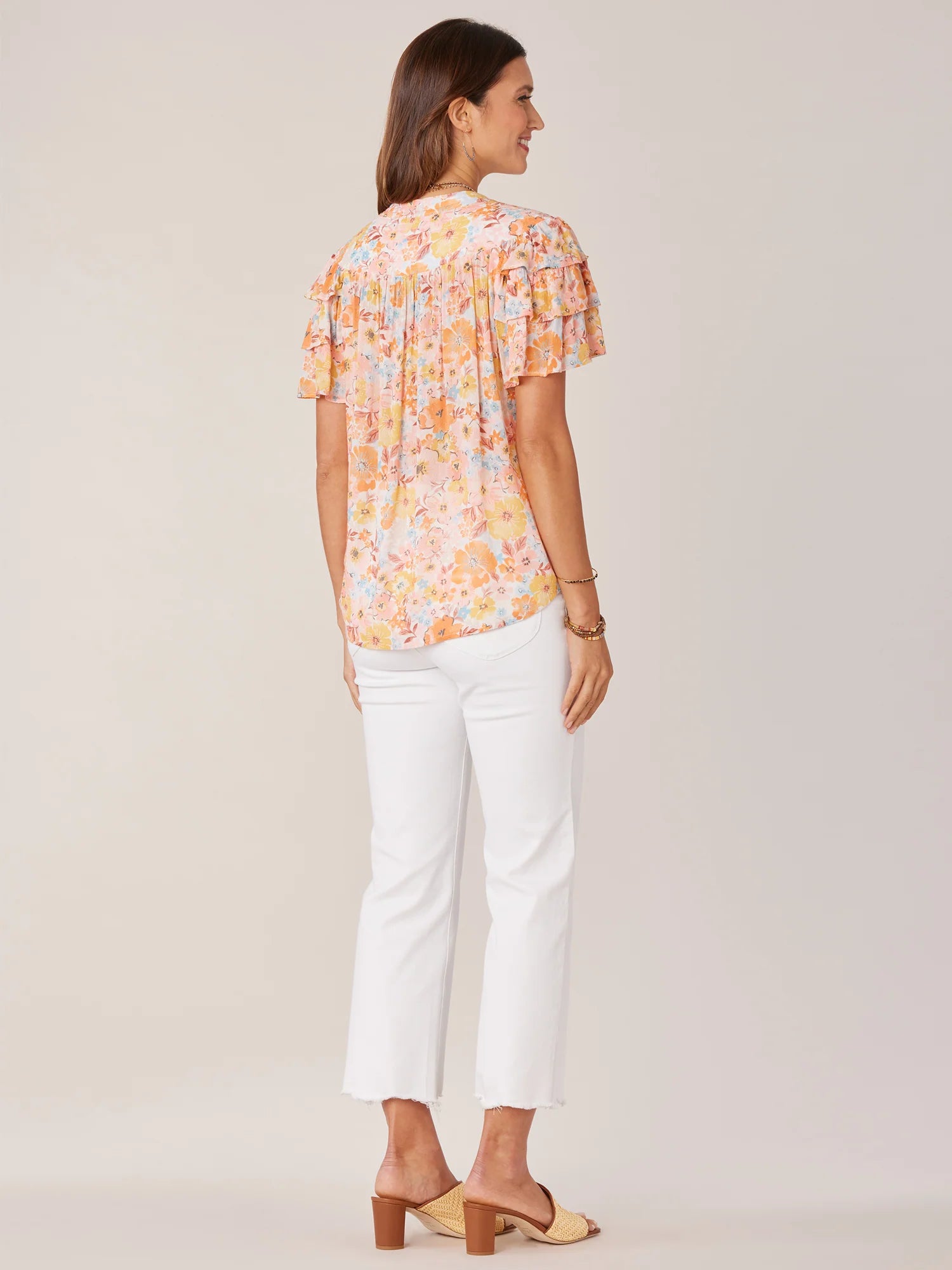 Plus Size Triple Flounce Sleeve Floral Print Top FINAL SALE