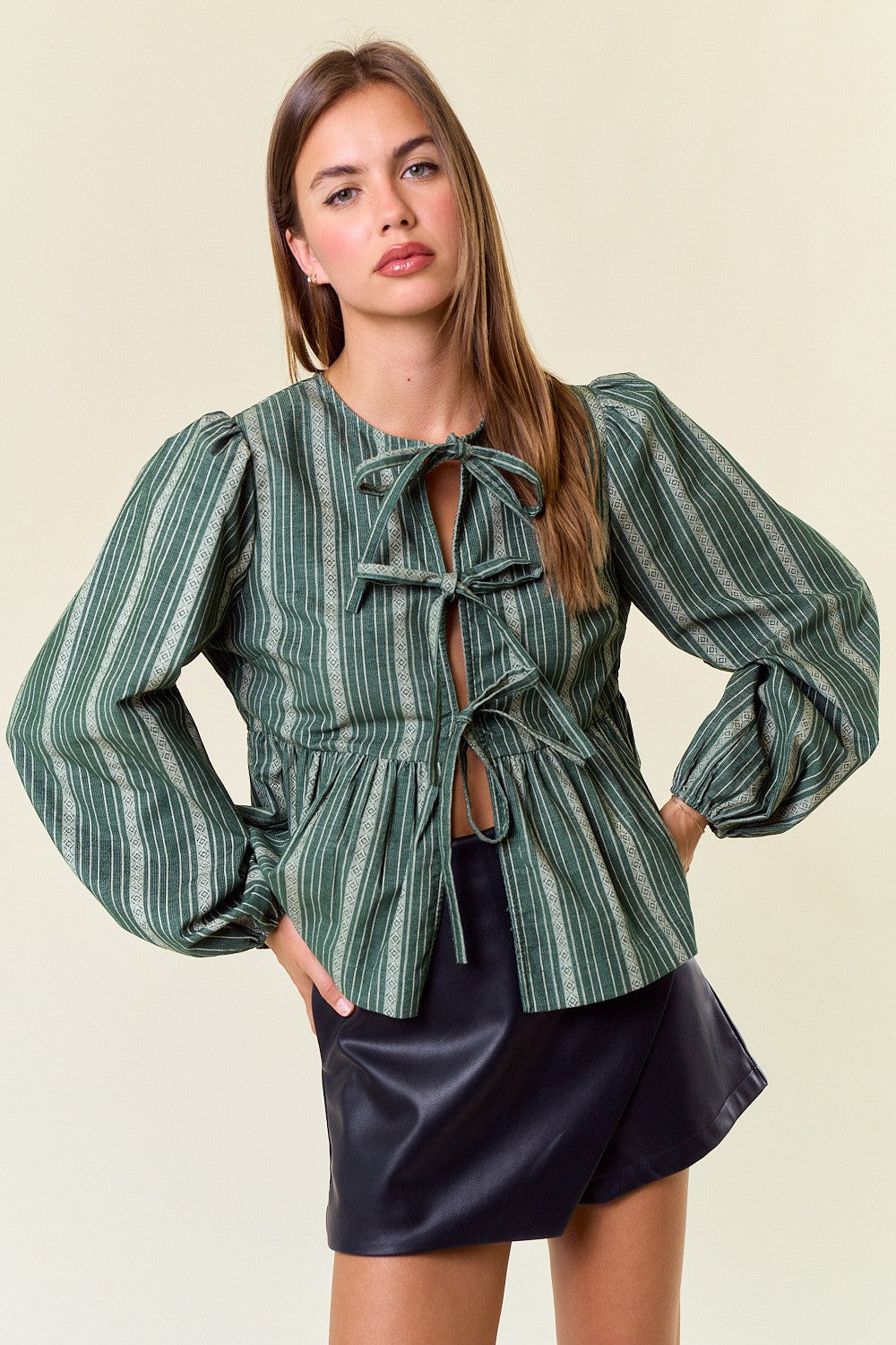 Tribal Stripe Corduroy Long Sleeve Bow Tie Top FINAL SALE