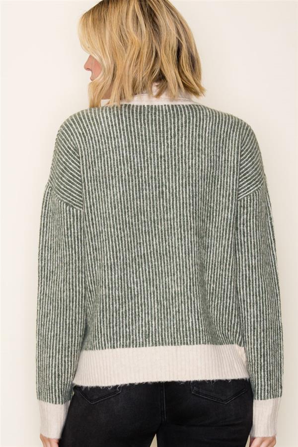 Two Toned Ribbed Turtleneck Sweater