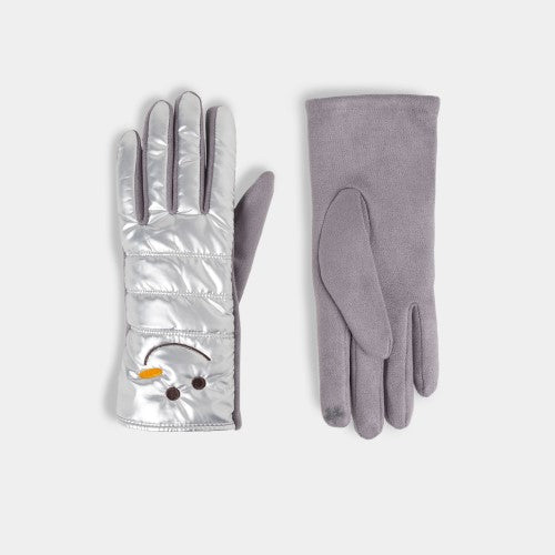 Snowman Silver Puffer Touchscreen Gloves