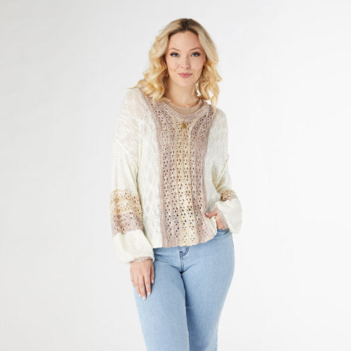 Tape Yarn Top w/ Natural Stripes