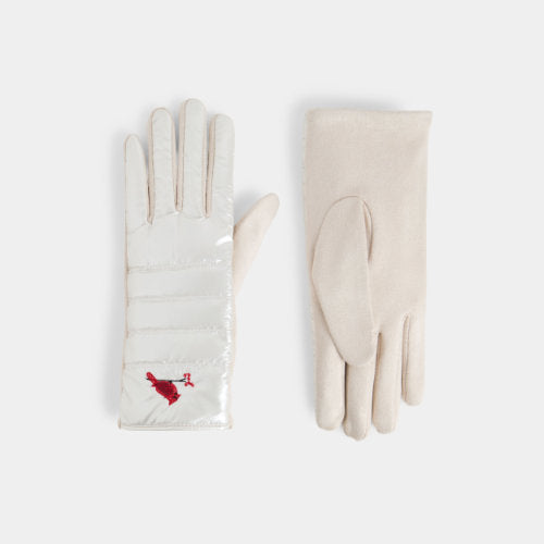 Winter White Cardinal Puffer Gloves
