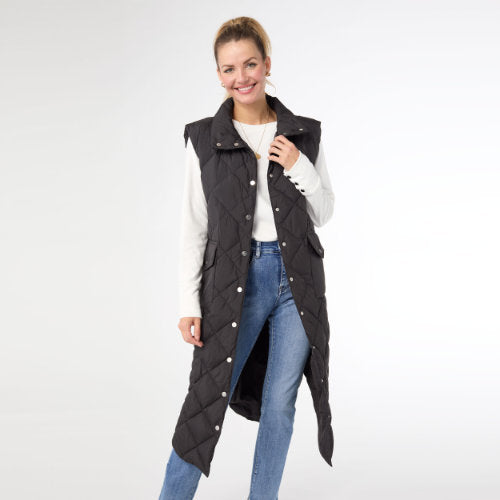 Long Down Filled Quilted Vest