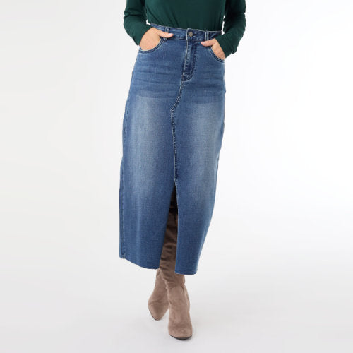 EverStretch Long Denim Skirt w/ Front Slit