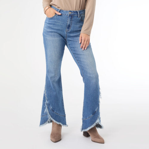 Soft Flare w/ Crossover Fringe Jeans