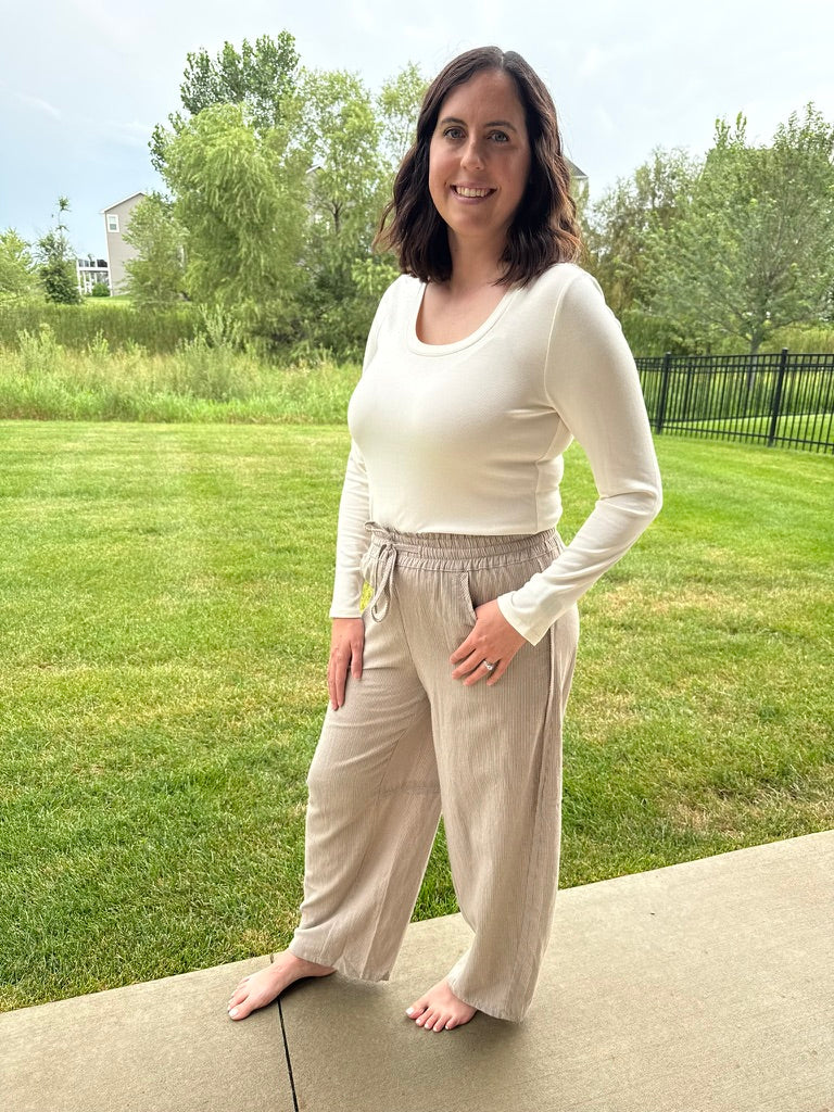 Pull-On Pinstripe Barrel Pants