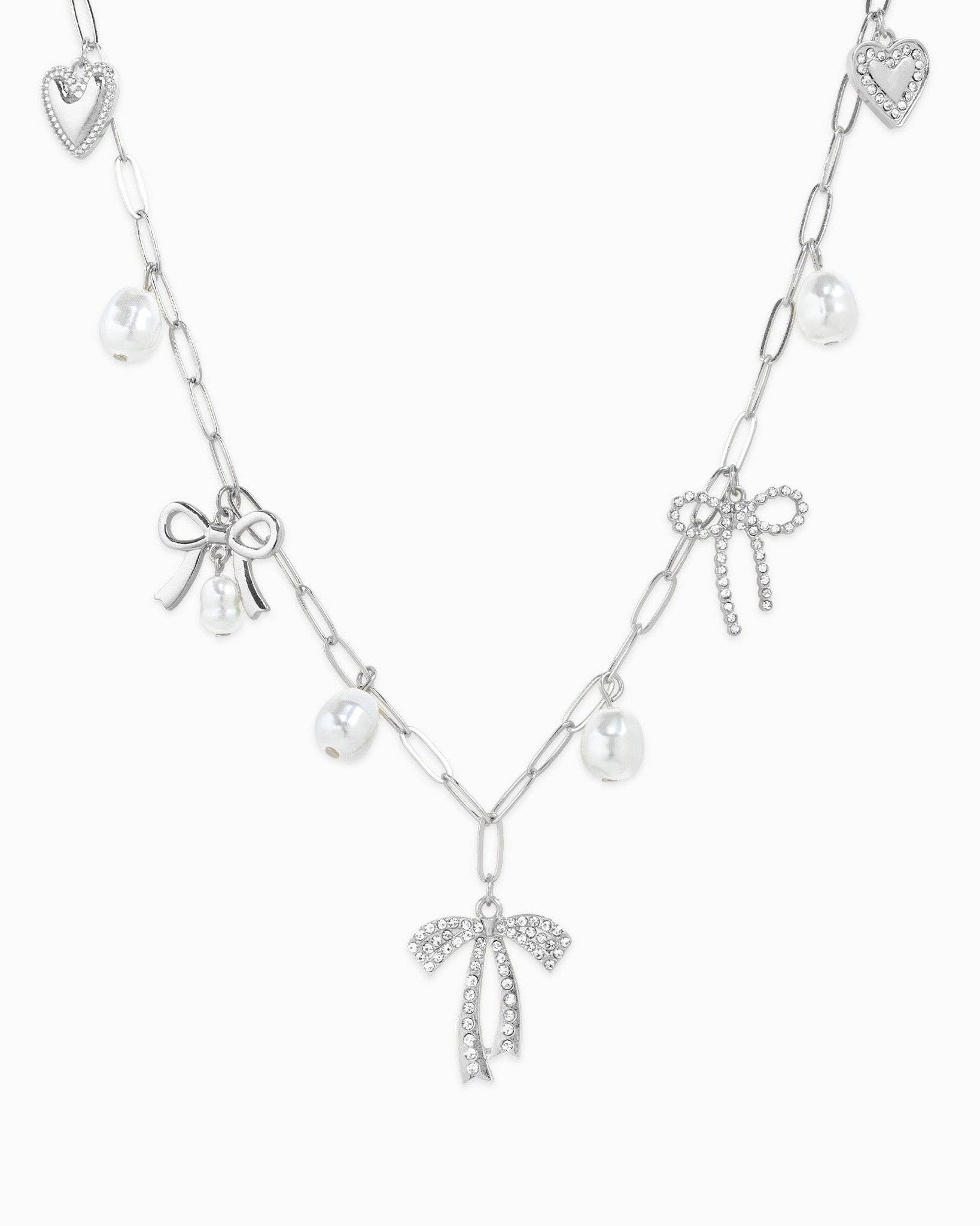 Multi Pearl Bow Charm Necklace