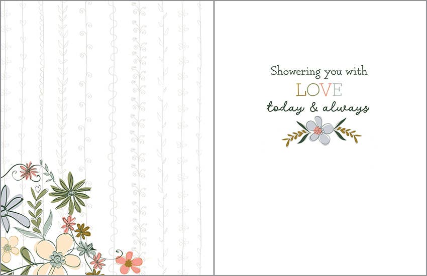 Wedding Shower Greeting Card - Shower Flowers and Bird