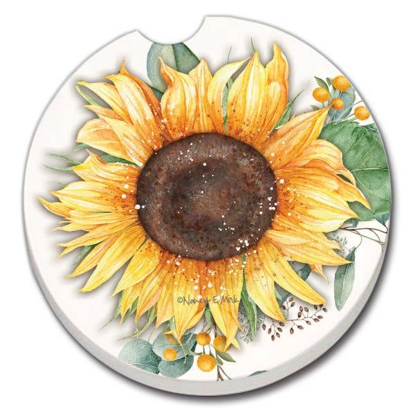 Sunflower Fields Absorbent Stone Car Coaster 1 Pk