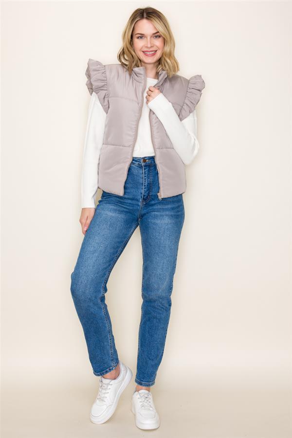 Ruffled Sleeve Puffer Vest