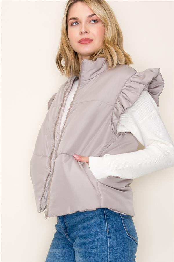 Ruffled Sleeve Puffer Vest