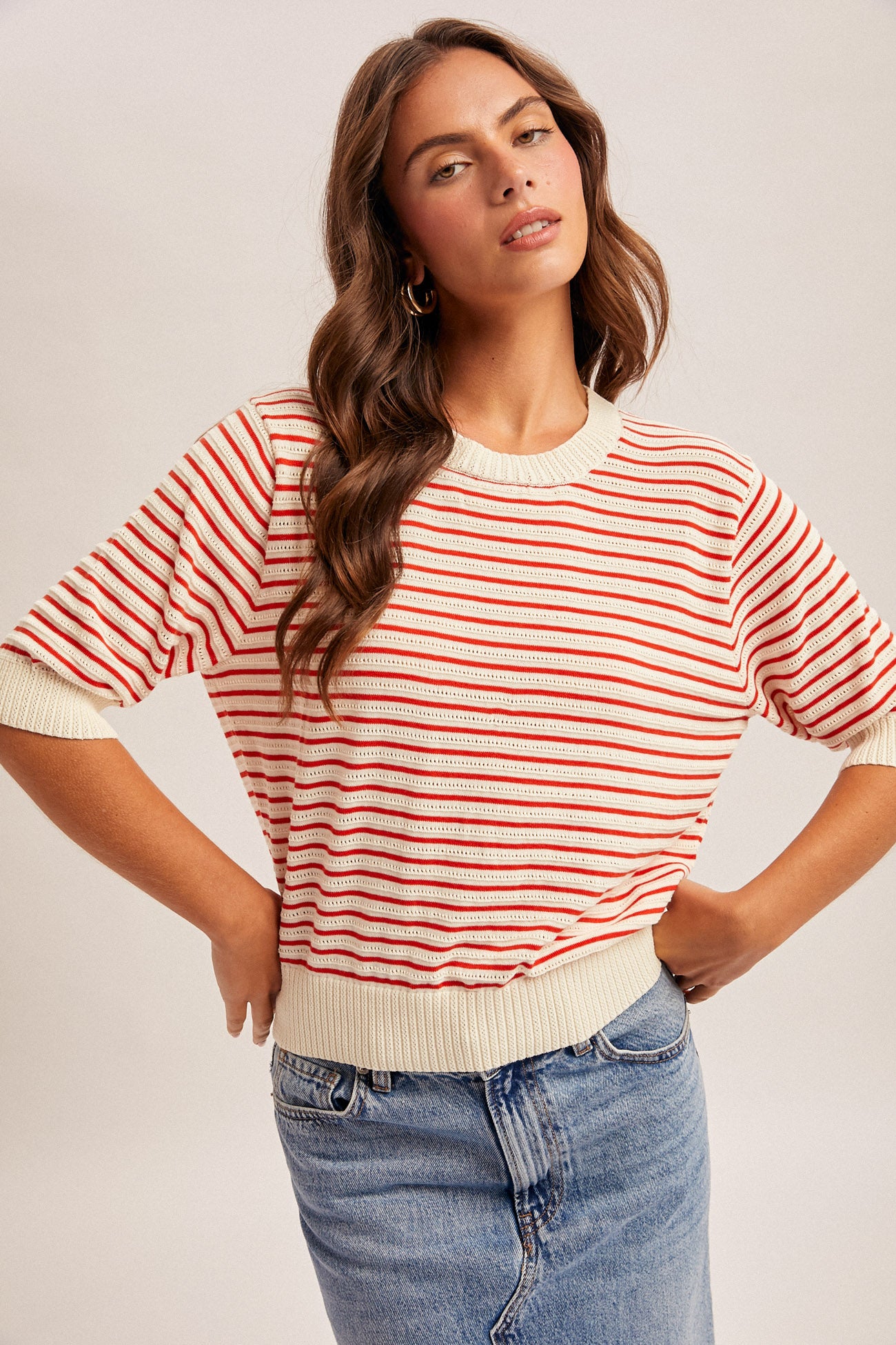 Striped Short Sleeve Sweater