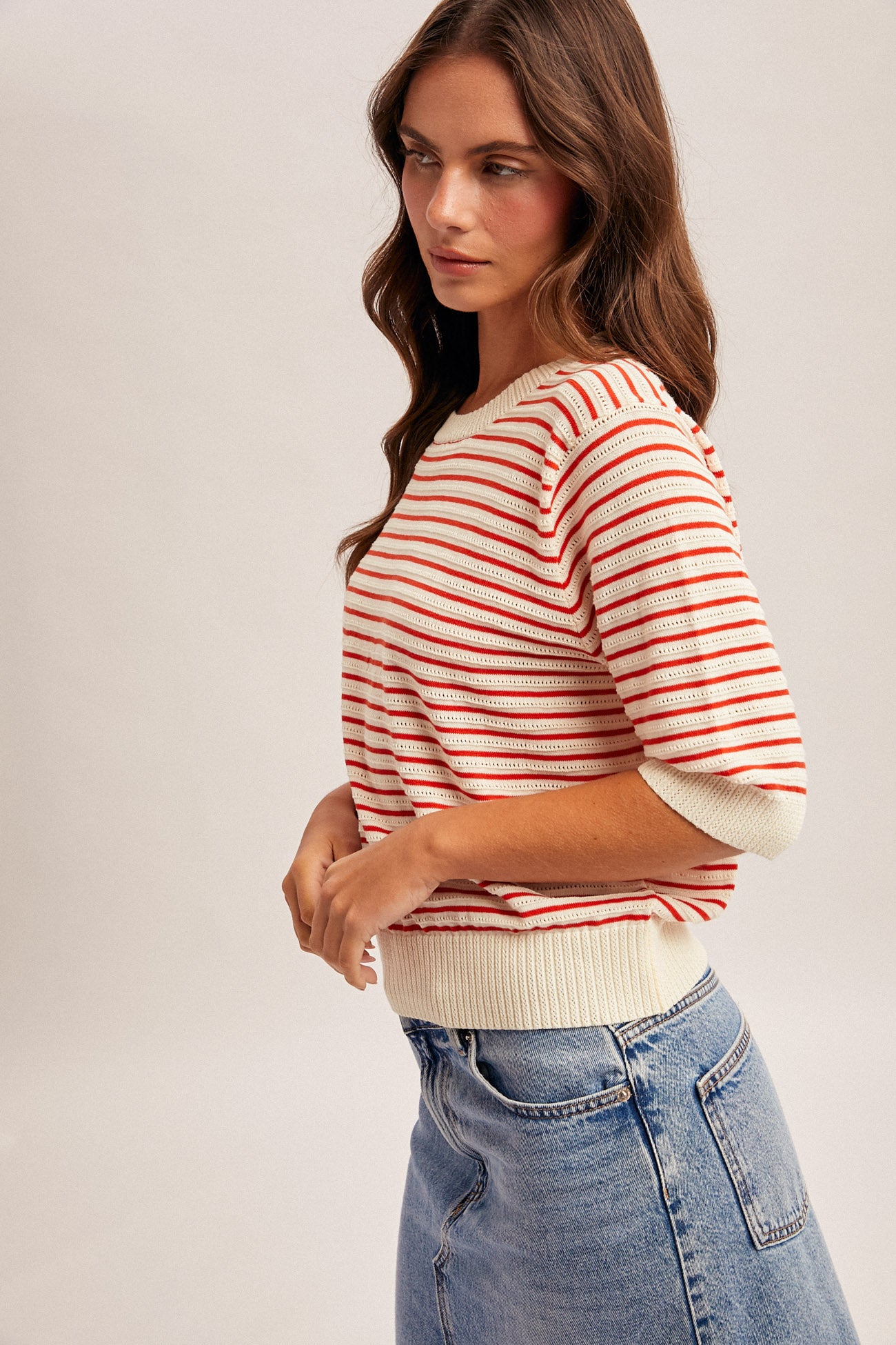 Striped Short Sleeve Sweater