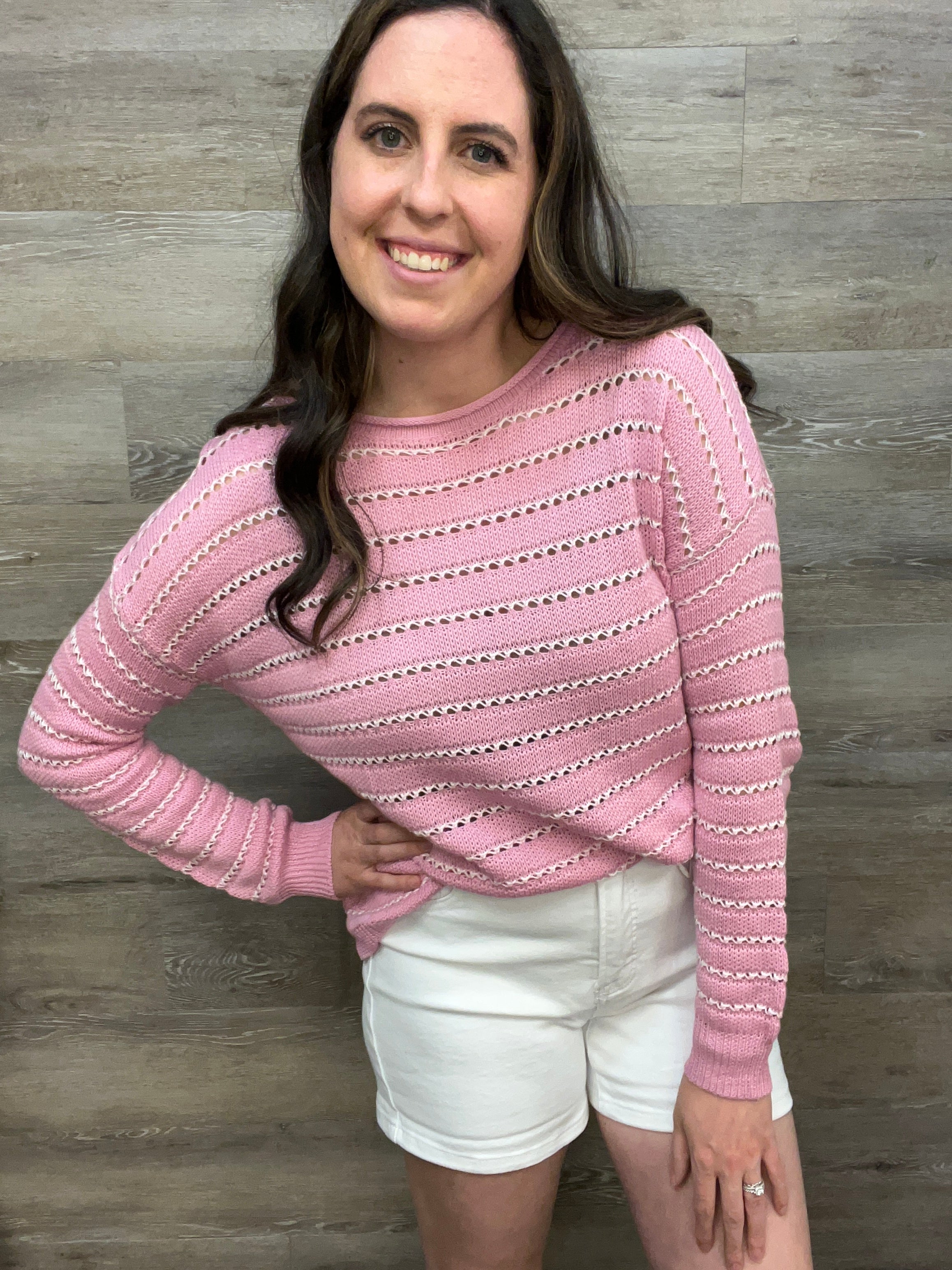 Crochet Open Weave Striped Sweater FINAL SALE