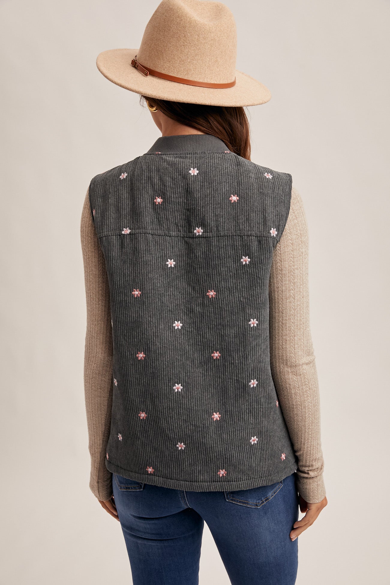 Floral Embroidered Corduroy Vest
