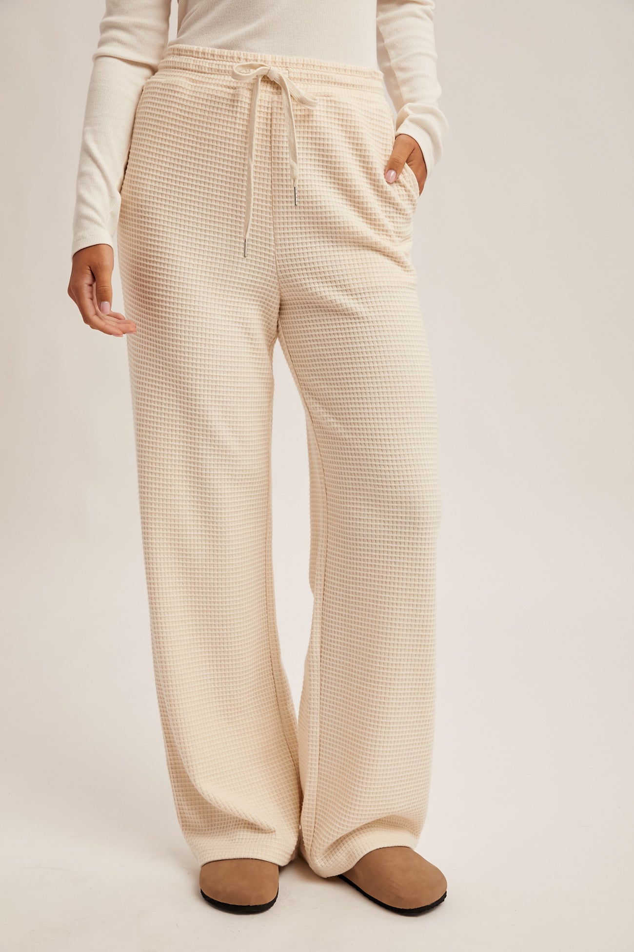 Waffle Knit Wide Leg Pants