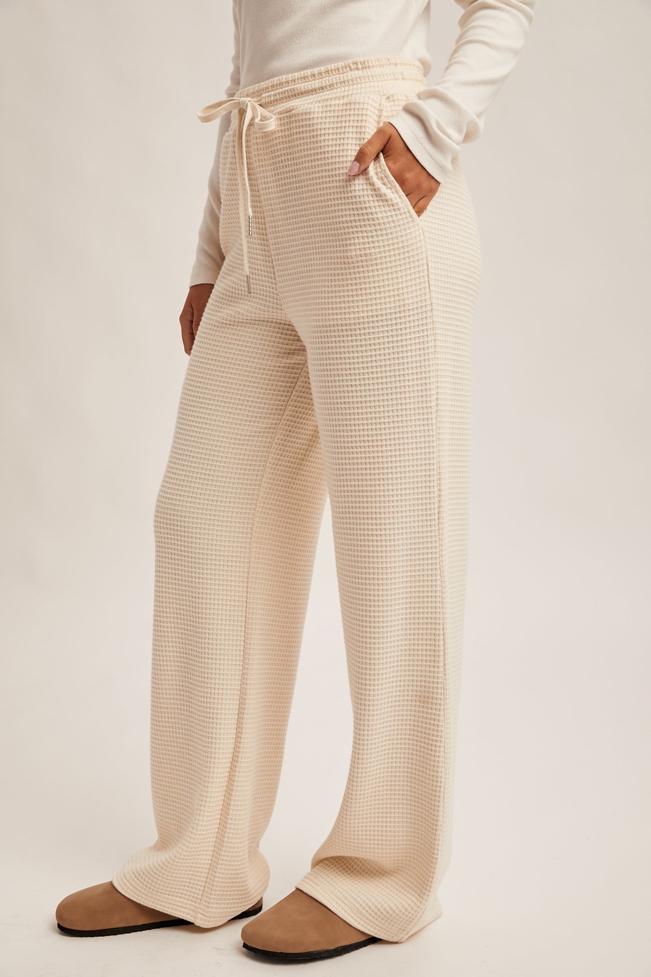 Waffle Knit Wide Leg Pants