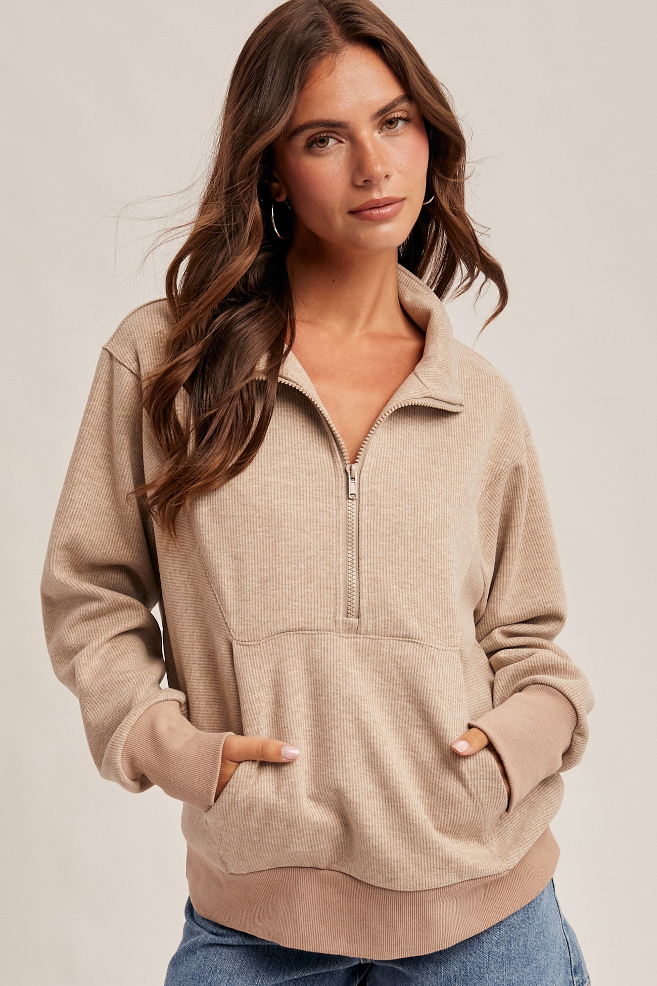 Half Zip Up Knit Top