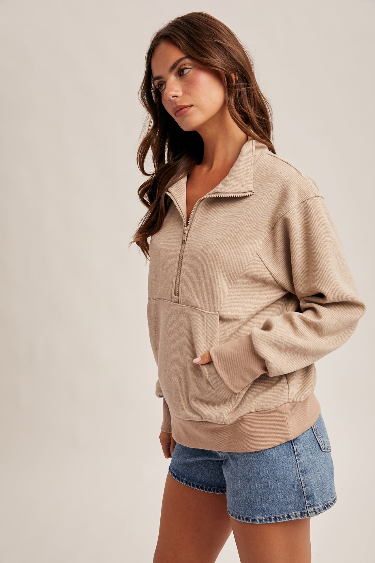 Half Zip Up Knit Top