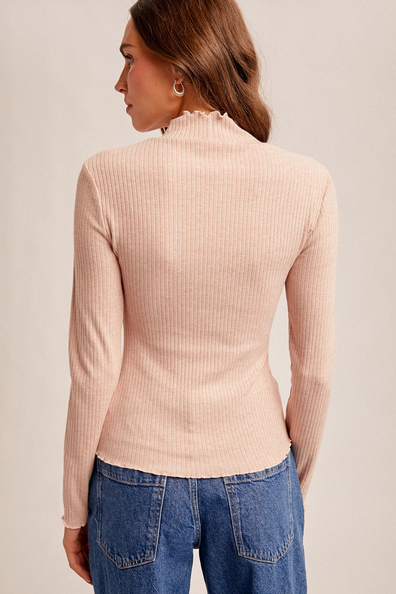 Lettuce Edge Mock Neck Ribbed Top
