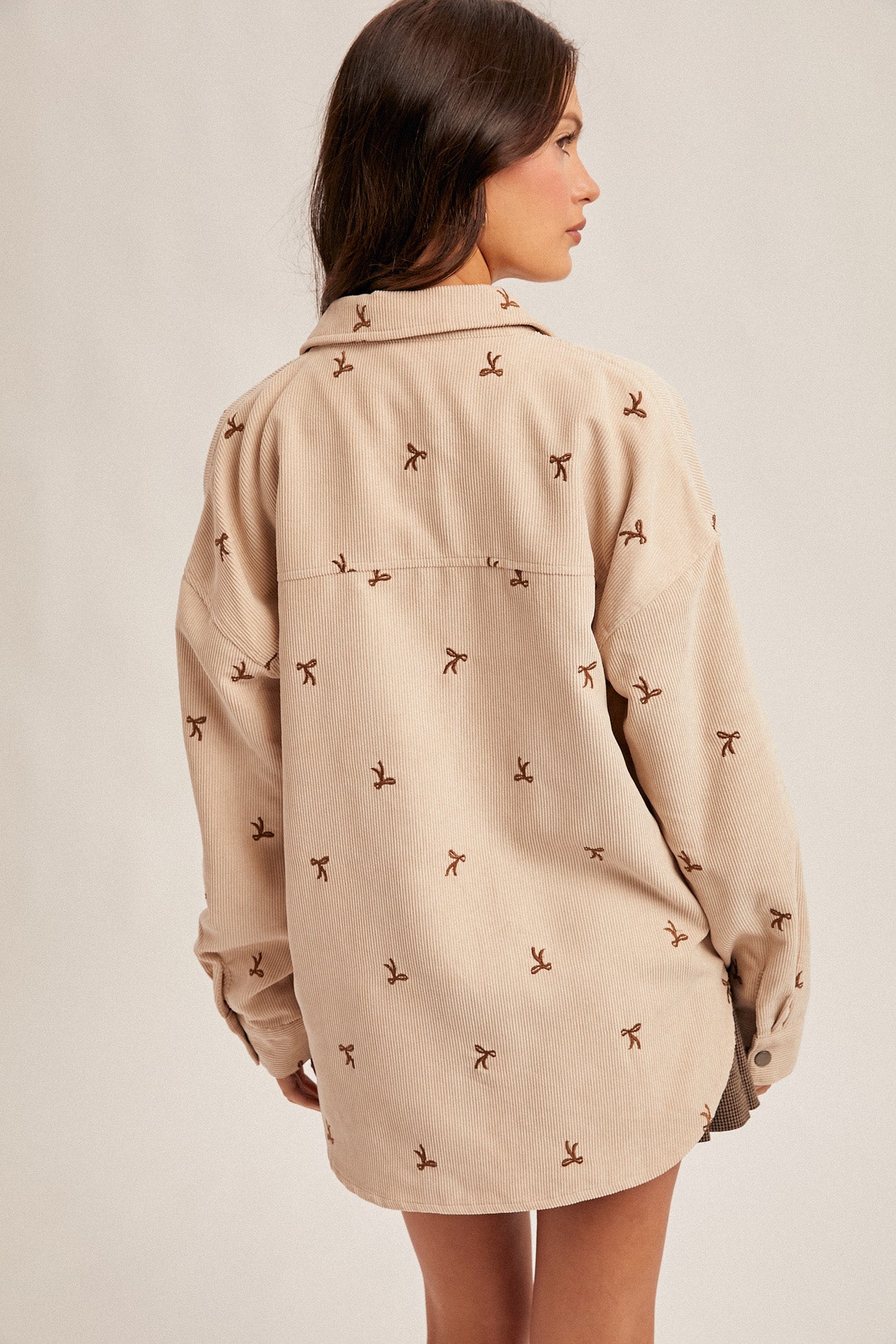 Bow Embroidery Corduroy Shirt