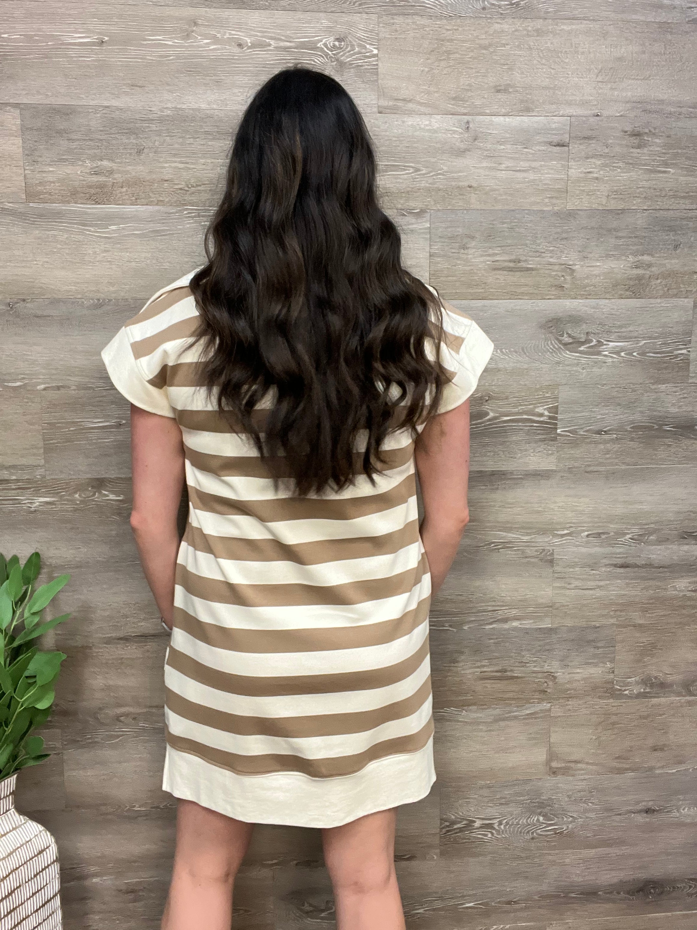 Taupe Striped Casual Dress