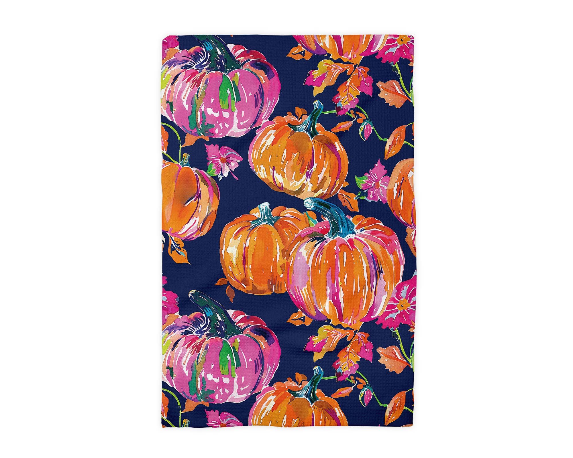 Preppy Navy Pink Pumpkin Fall Kitchen Towel FINAL SALE