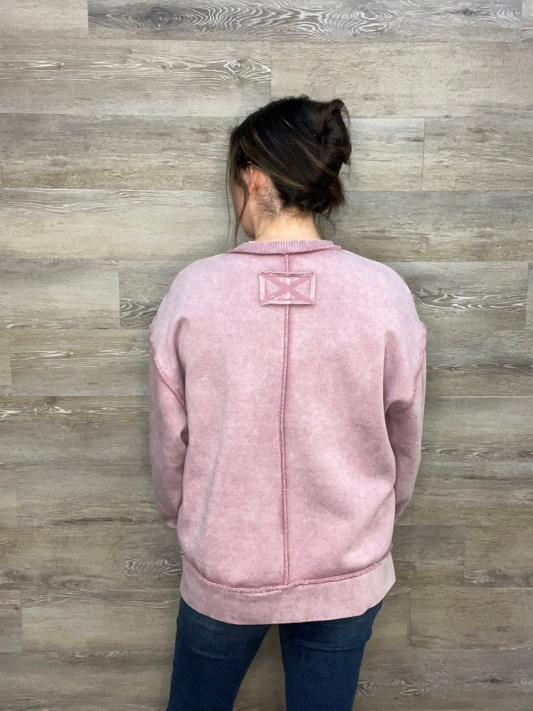 Acid Wash Exposed-Seam Fleece Sweatshirt