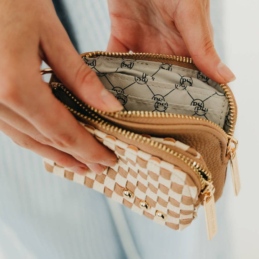 Woven Checkered Cameron Clippable Double Zip Wallet